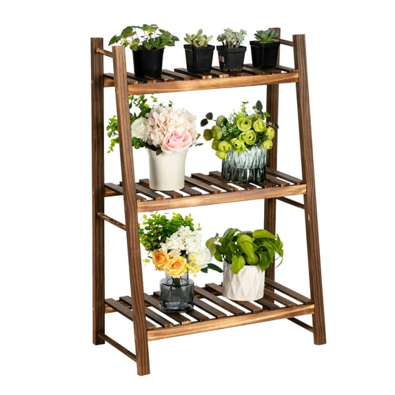 Wood Plant Stand, Wooden Flower Pot Stands for Outdoor, Flower Display Stand Ladder Shelf, 3 Shelves, Brown