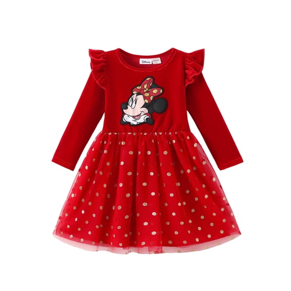 Vestido de tul con volantes de Minnie Mouse de Disney para niña pequeña, 5 a 6 años