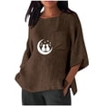 thumbnail image 2 of Xuyuer Women's Imitation Linen 3/4 Sleeve Blouse Crew Neck Summer Casual Tops Loose Fit Plus Size Tops Loose T Shirts Tunic Tops Shirts for Women Oversized Pocket T-shirt Fashionable Top, 2 of 6