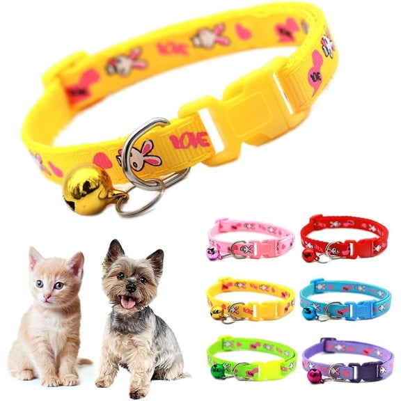 XXS Dog Collar with Bell,(1/2-Pack ) Flower Love Cat Collars with Bells Girl Cute Fancy Puppy Collars with Bells for XXS XS Tiny Little Kitten Pet Female Dogs,Neck 7-12 Inch