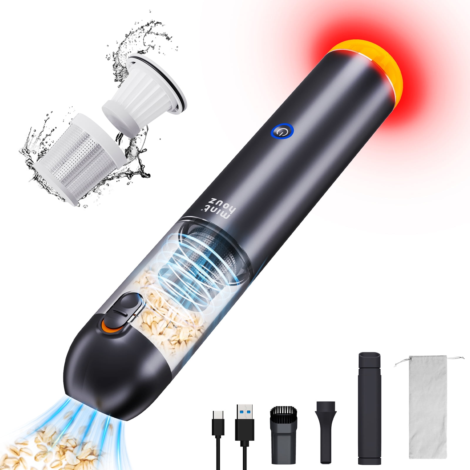 Minthouz Handheld Vacuum 15000Pa, Powerful Cordless Car Vacuum Cleaner 120W with Blower, Type-C Cable and LED/SOS Light, Mini Wireless Vacuum Cleaner, for Home Pet /Office Desktop/Keyboard/Car