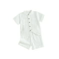 thumbnail image 1 of Gupgi Boys Summer Cotton Outfits Kids Solid Color Buttons Short Sleeve Tops Elastic Waist Shorts, 2Pcs Set, 1 of 6