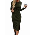 thumbnail image 2 of Women'S Long Sleeve Bodycon Dress Twist Front Split Going Out Midi Dresses Green S, 2 of 7