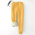 thumbnail image 4 of IROINNID Fleece Sweatpants for Women Thermal Printed Winter Pants Lamb Fleece Elastic Thickened Plush Warm Sweatpants Long Pants,Yellow, 4 of 8