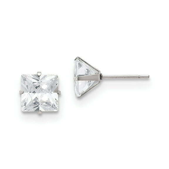 Stainless Steel Polished 8mm Square CZ Stud Post Earrings