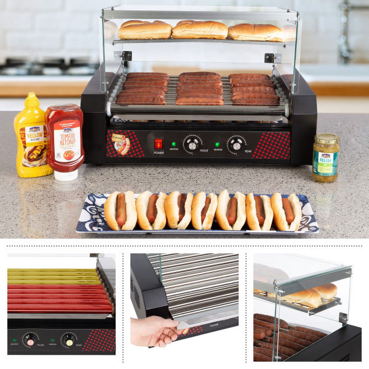 Great Northern Popcorn 9-Roller Hot Dog Grill with Bun Warmer and Cover