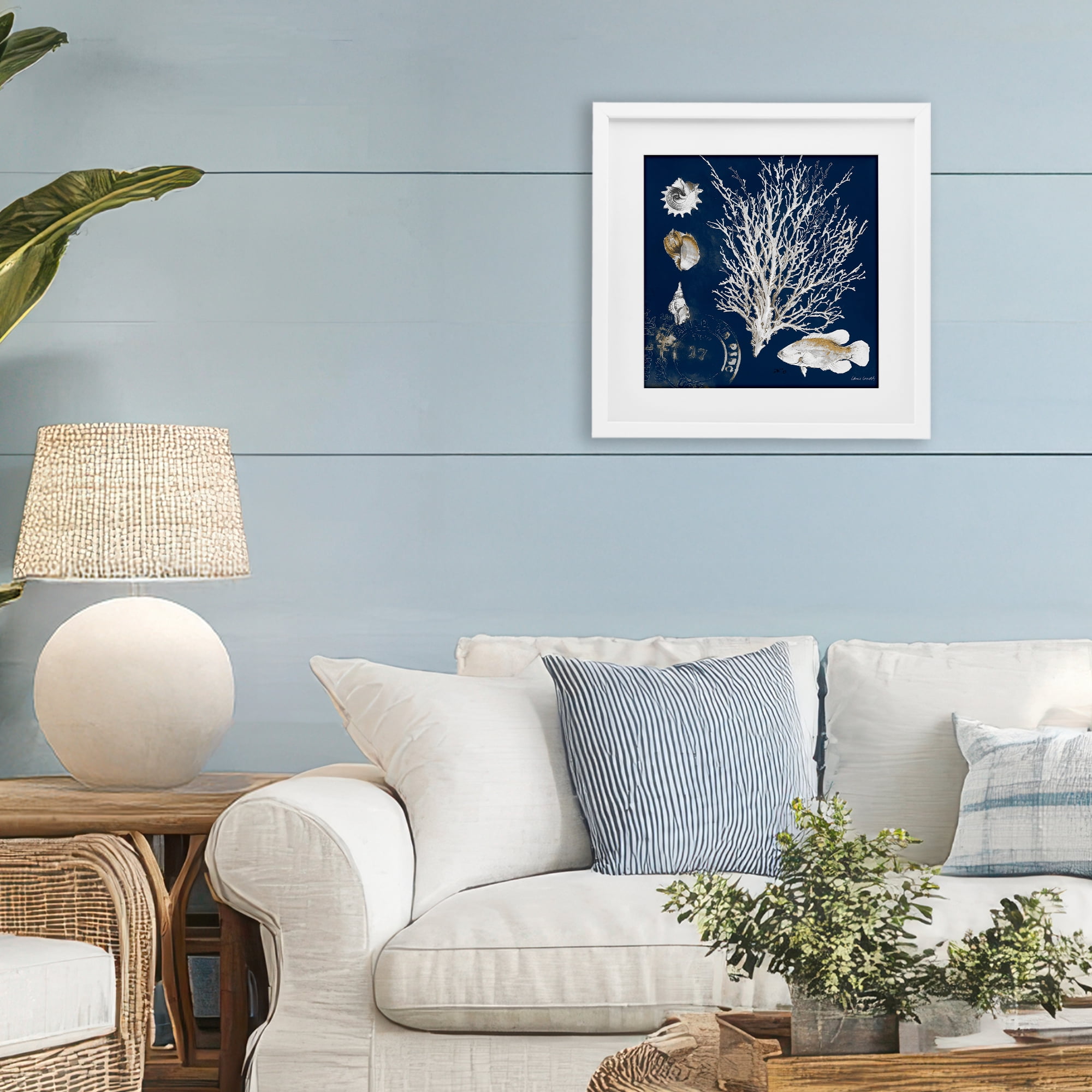 Stupell Industries Coral Medley on Navy White Framed Print Under Glass, design by Lanie Loreth