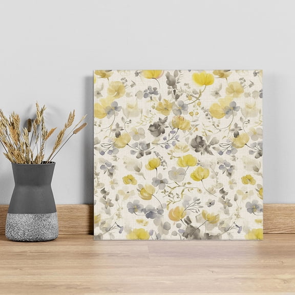 Yellow Grey Botanical Wall Art Painting on Canvas, Spring Floral Watercolor Rustic Canvas Art Home Prints Wall Art Framed Modern Artwork for Living Room Bedroom Wall Decor 8x8in