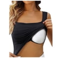 thumbnail image 5 of Built in Bra Tank Tops for Women Square Neck Basic Double Lined Crop Tank Tops Comfortable Casual Short Camisole Black, Size One Size, 5 of 7