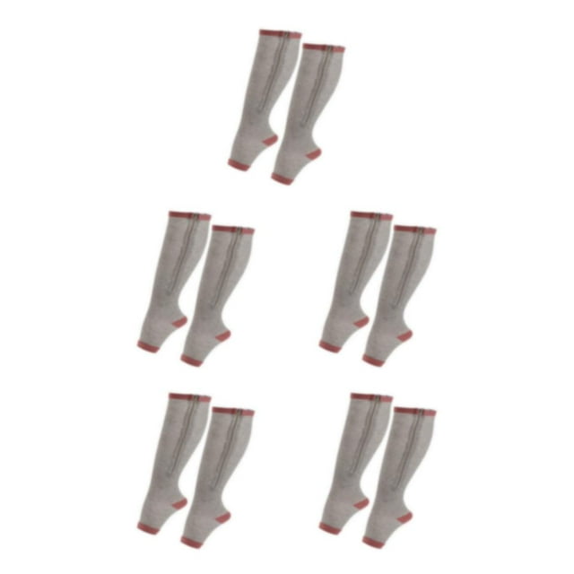 Baohd Wide Application Elastic Zipper Socks For Moisture-wicking Support Zippered Compression Socks grey L/XL 5Set