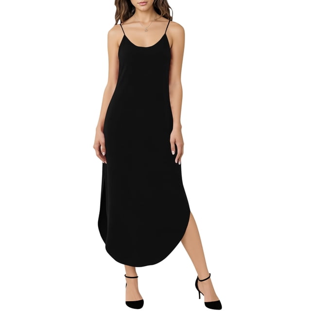 TaTaai Women's V-Neck Sleeveless Slip Dress Solid Color Casual Summer Pocket Detail Stretchy Polyester Spandex Blend Midi Dress Gift