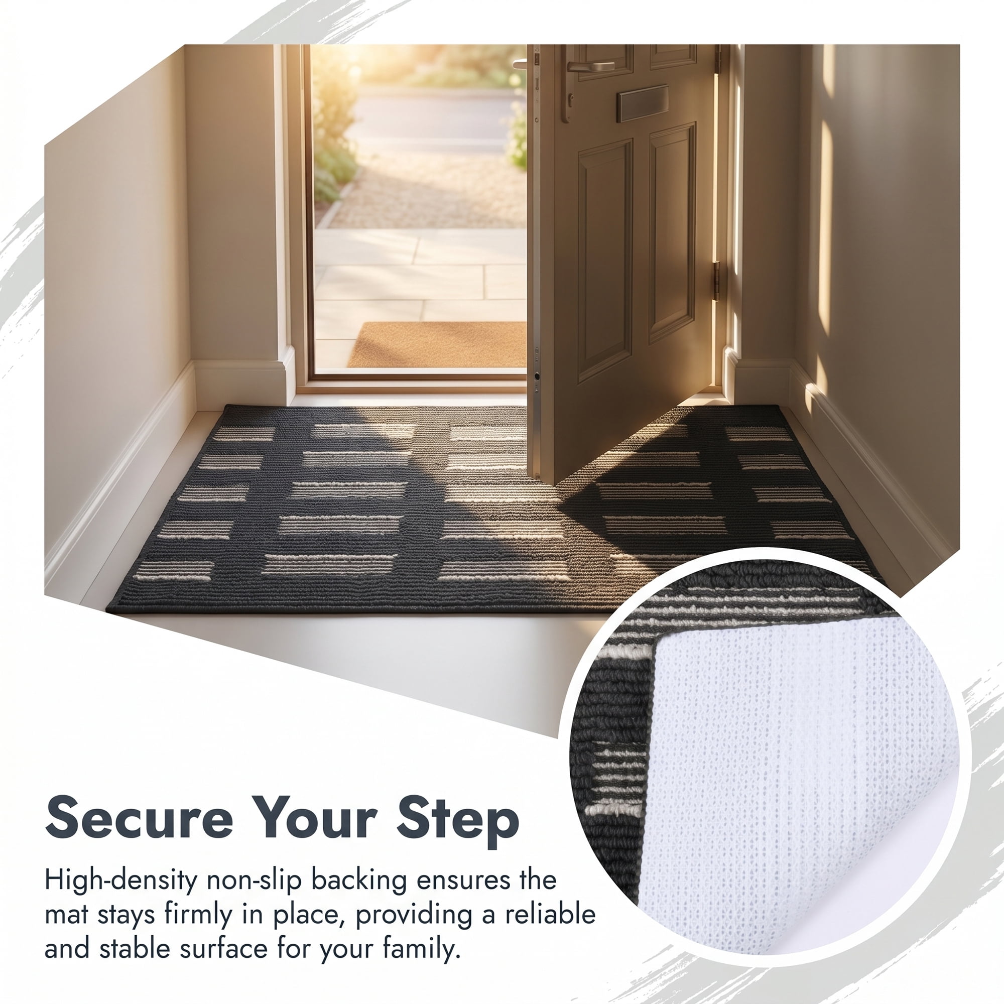 Unique Bargains Geometric Door Mat Indoor Outdoor Waterproof Welcome Mat Black 32" x 20"