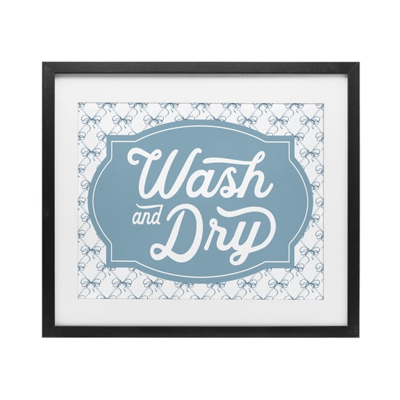 Stupell Industries Wash & Dry with Bow Pattern Black Framed Print Under Glass design by Lettered and Lined, 13 x 16