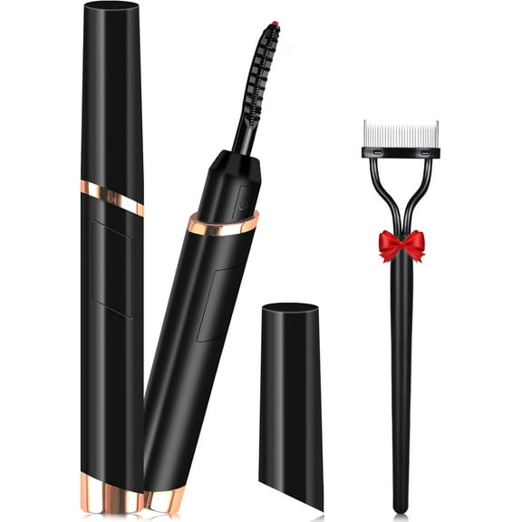 Heated Eyelash Curlers, Electric Eyelash Curlers, Rechargeable Lash Curler with Eyelash Comb for Makeup Natural Curling Eye Lashes and 24 Hours Long Lasting - Black