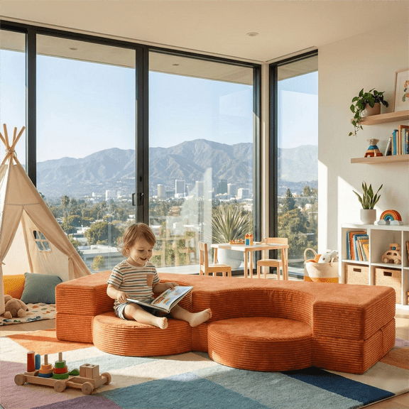 CHARRYARN by TexStead Folding Mattress & Cushion - Double Seat - Portable Folding Bed - Easy Storage Cushion - Ideal for Study, Living Room, Kids' Room, or Office Naps - 35 x 75 x 6 inches - Orange