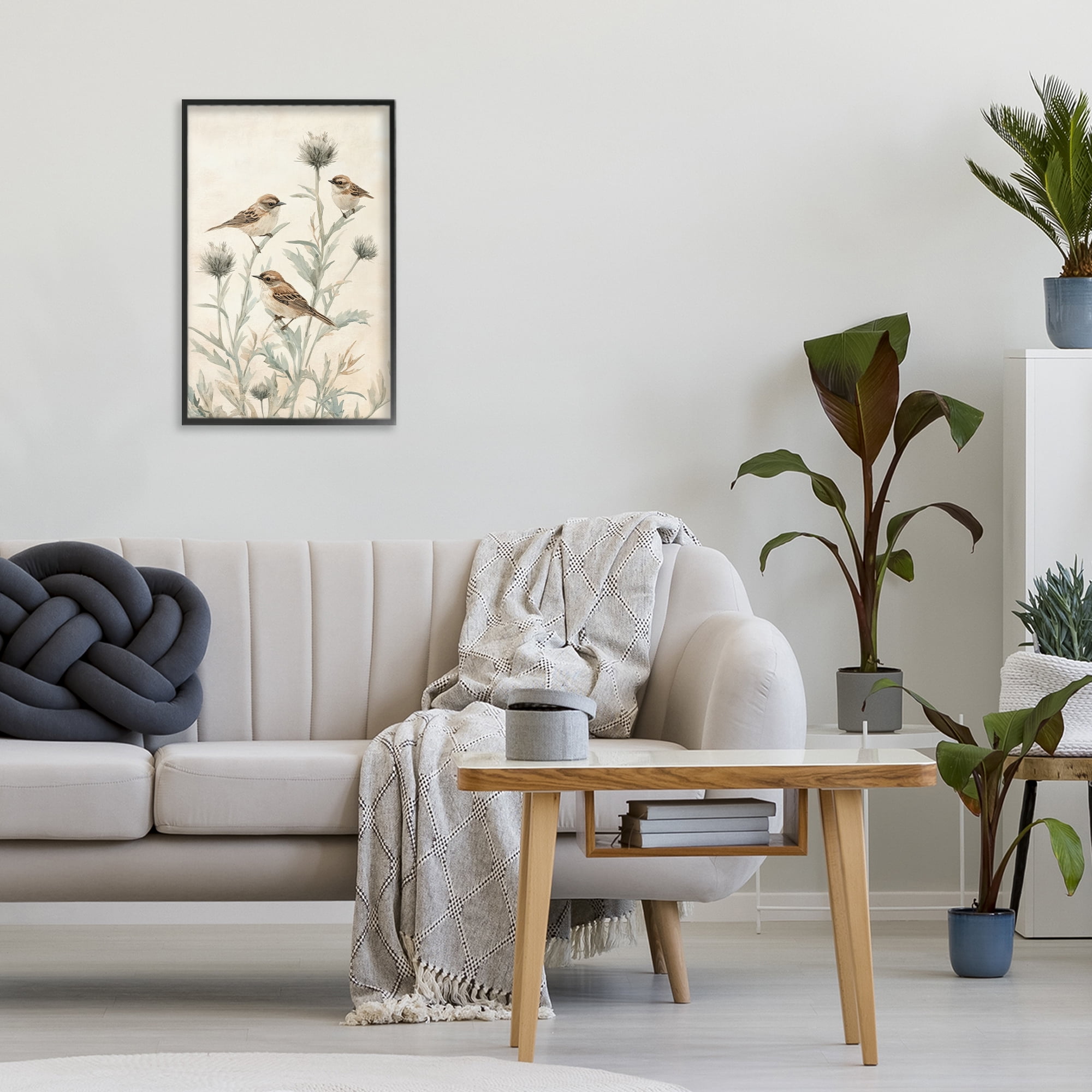 Stupell Industries Sparrows on Thistle Stems Black Framed Giclee Art, design by Petal Prints Design