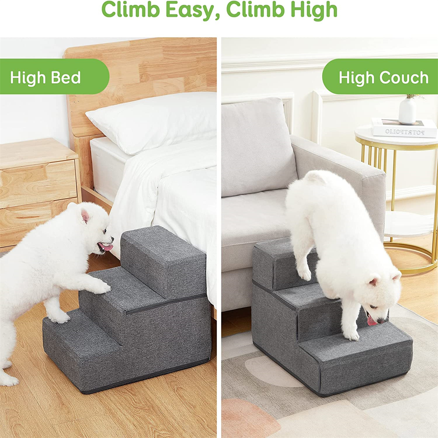 BUZIO Foam Pet Steps for Small Dogs and Cats Portable Ramp Stairs for High  Bed  Couch, Non-Slip Balanced Indoor Step Support, Paw Safe