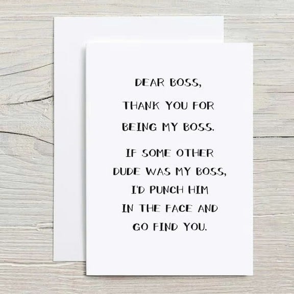 Funny Boss Appreciation Card – "Dear Boss, Thank You for Being My Boss" – Humorous Greeting Card with Envelope – Ideal for Workplace Gratitude and Recognition