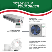 BRAVO 24,000 BTU Dual Zone 9000 + 12000 BTU Concealed Duct Mini Split A/C and Heater with 16ft Installation Kits