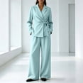 thumbnail image 2 of Women's 2 Piece Outfits Matching Lounge Sets Wrap Tops and Pants Fall Business Suit Set Dressy Pantsuits Women's Casual Business Office Suit, 2 of 7