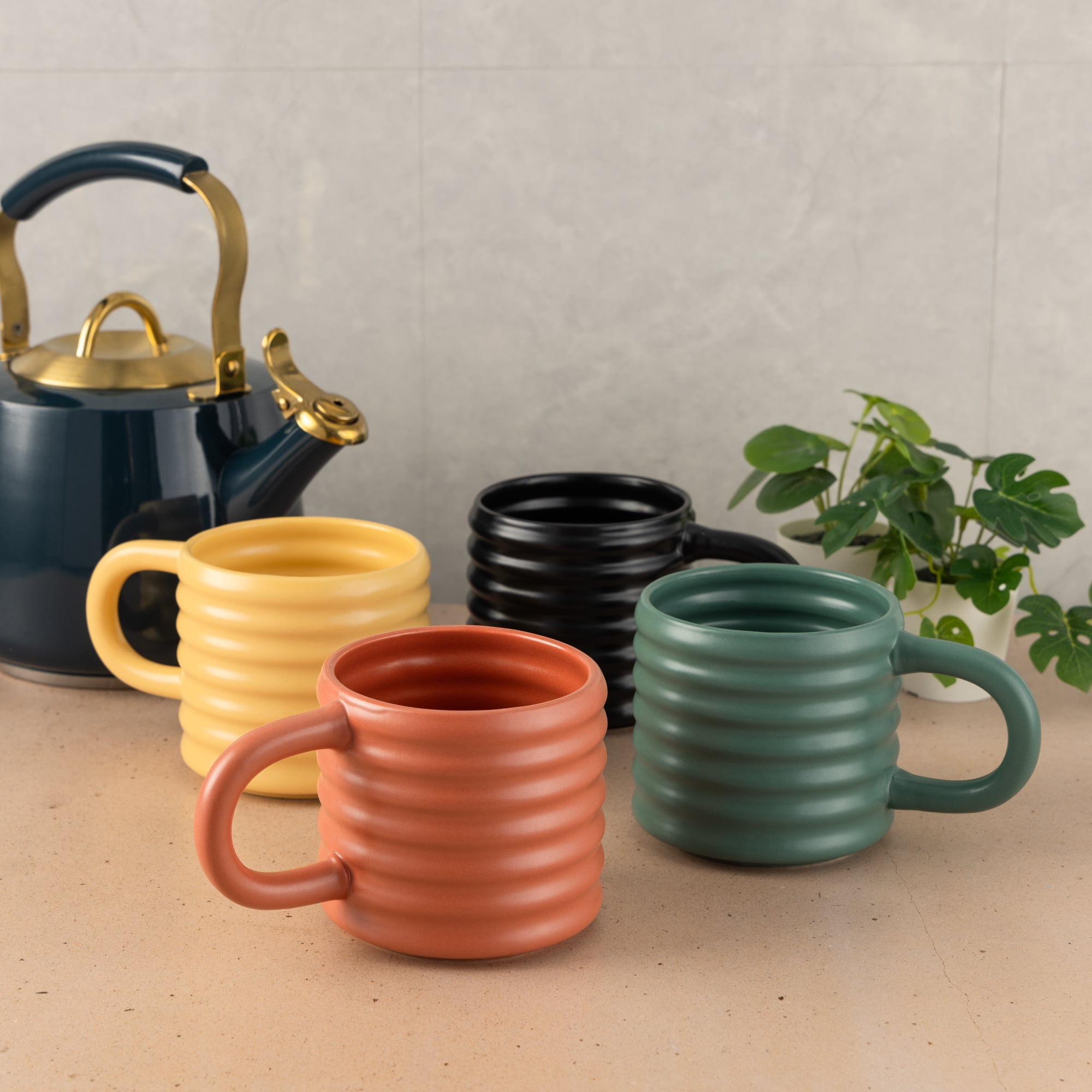 (3 pack) Mainstays 17oz Ribbed Matte Finish Coffee Mug, Canyon Red