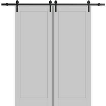 Sturdy Double Barn Door 64 x 80 inches | Quadro 4111 Matte Grey | 13FT Rail Hangers Heavy Set | Solid Panel Interior Doors