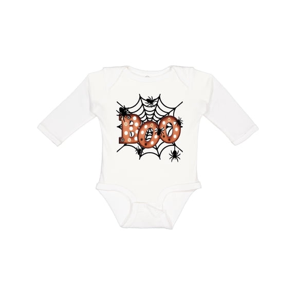 Inktastic Halloween Boo with Spiders in Web Boys or Girls Long Sleeve Baby Bodysuit