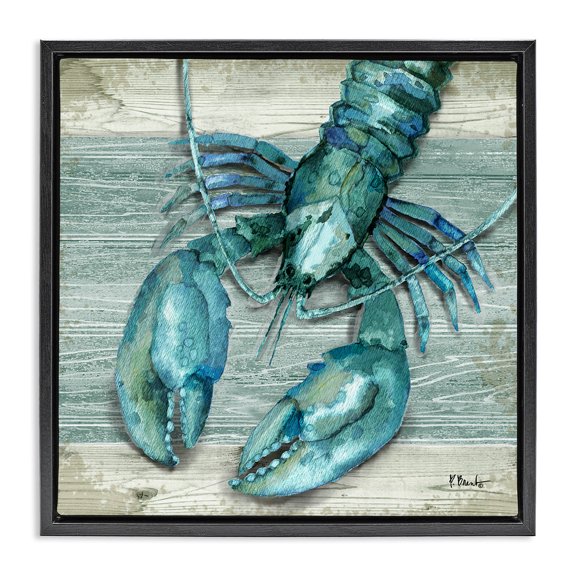 Stupell Industries Rustic Lodge Northpoint Lobster Rustic Sealife Black Floating Frame Canvas Art, 18 x 18, by Paul Brent