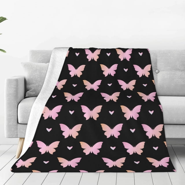 Balery Gradient Butterfly Manta de Felpa Suave y Acogedora – Cobija de Franela Aterciopelada para Cama, Lavable y Cálida para Sofá, Mascotas, Transpirable-80"x60"