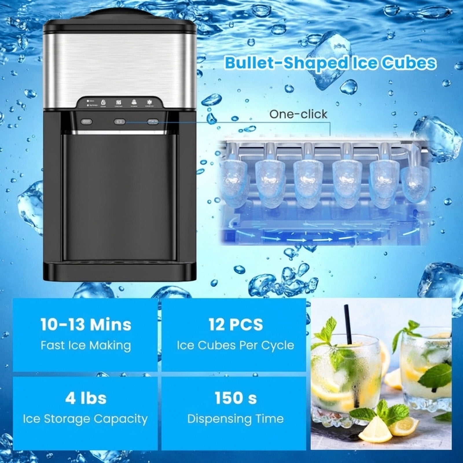 RUIE Water Cooler Dispenser,3-in-1 Water Dispenser with Built-In Ice Maker and 40 Lbs/Day Production,Hot and Cold Water,Child Lock,Water Cooler for Home Office Kitchen