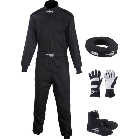 Speedway Motors 1-Pc. Black Racing Suit Set, Large, Shoe Size 11