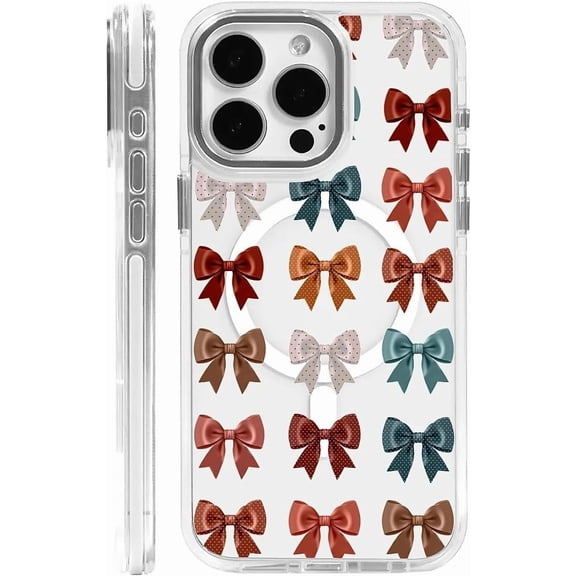 for Magnetic Clear Case for iPhone 13 Pro Compatible with Magsafe, Dopamine Color Bow Phone Case, Soft Silicone Shockproof Protective Cover for iPhone 13 Pro-(White)