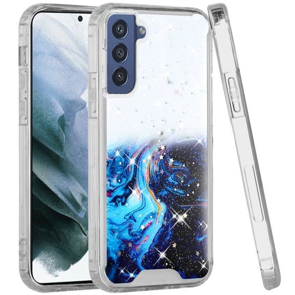Bemz Slim [Epoxy Glitter] Protective Cover Designed for Galaxy S21 FE Case - Blue Galaxy Abstract