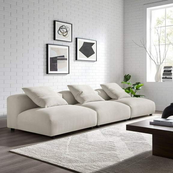 Modway Solace 3-Piece Modular Upholstered Fabric Sofa in Salt