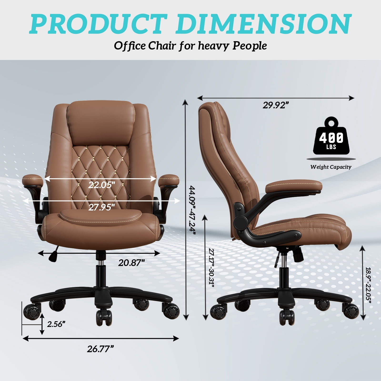 Ninecer Big and Tall Office Chair 400lbs, High Back Executive Computer Desk Chair with PU Leather, Ergonomic Swivel Chair with Adjustable Height, Rocking Function and Padded Flip-up Armrests, Brown