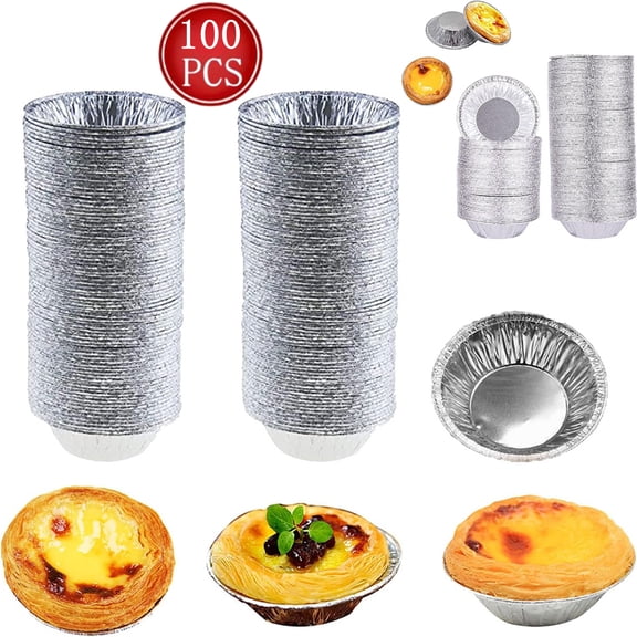 Bxaolu Cupcake Pans Muffin Tins 100 Pack, Aluminum Foil Mini Cake Baking Pans,Small Baking Cups Containers,Disposable Ramekins Muffin Cups -Silver