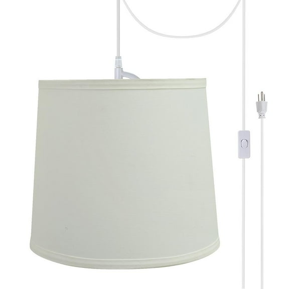 Aspen Creative 72741-21 One-Light Plug-In Swag Pendant Light Conversion Kit with Transitional Hardback Empire Fabric Lamp Shade, Off White, 10-1/2" width