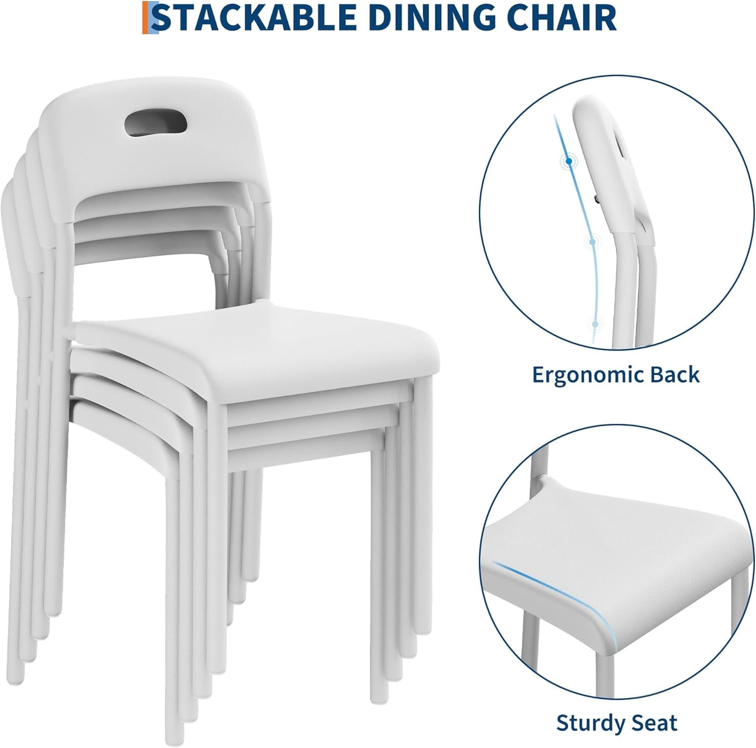 Outdoor Patio Dining Chairs Set of 1/2/4, Stackable Plastic Kitchen Chairs, Steel Legs Support, Waterproof & Stain-Resistant, Easy Assembly, Suitable for Indoor and Outdoor