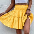 thumbnail image 2 of JFHHQ Robe à Col Rond Élégante Mode Femme Taille Haute Décontractée Jupe à Volants pour Usage Quotidien L Jaune, 2 of 7
