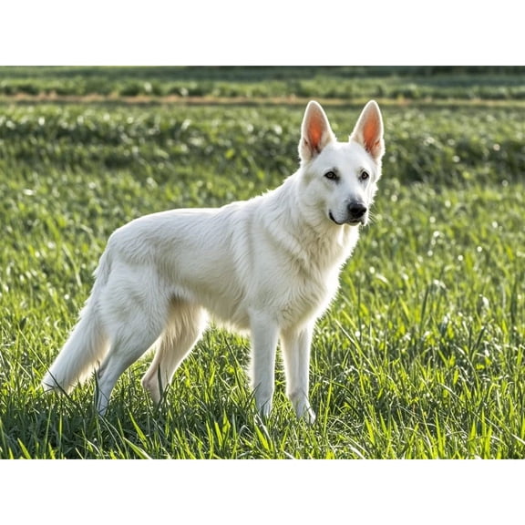 5D Diamond Art White German Shepherd Grassland Diamond Painting DIY Kits Full Round Drill Rhinestones Crystal by Number Embroidery Arts and Crafts for Living Room Bedroom Home Wall Decor 12x16 inch