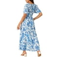 thumbnail image 4 of INSPIRE CHIC Women's Maxi Dress V Neck Flutter Sleeve Tiered Ruffle Casual Long Dress Blue White M, 4 of 5