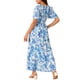 thumbnail image 4 of Vestido Maxi de Mujer Inspire Chic con Escote en V, Mangas de Volante, Capa de Volantes, Casual, Largo, Azul y Blanco, Talla S, 4 of 5