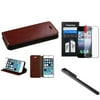 Insten Brown Leather Wallet Card Holder Case Folio Flip Pouch For iPhone SE 5 5S+Screen Protector Film+Pen (3-in-1 Accessory Bundle)