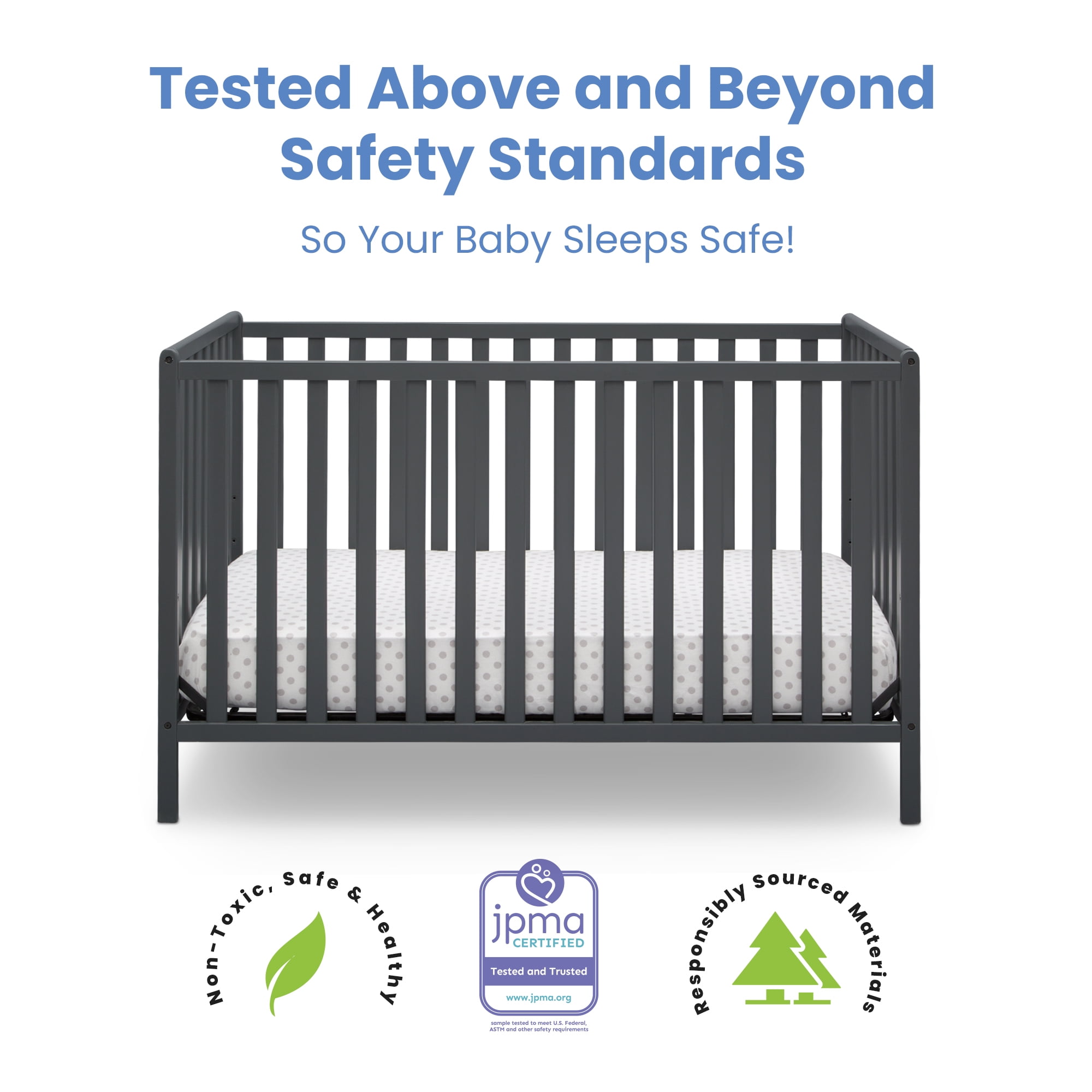 Delta Children Heartland 4-in-1 Convertible Baby Crib, Charcoal Gray