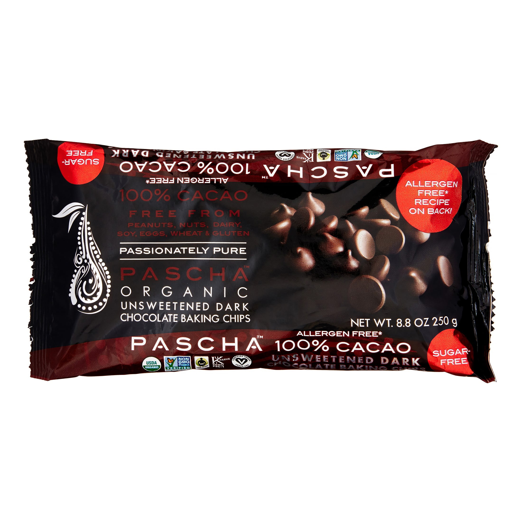 Pascha Organic Chocolate Baking Chips, Unsweetened Dark, 8.8 Oz