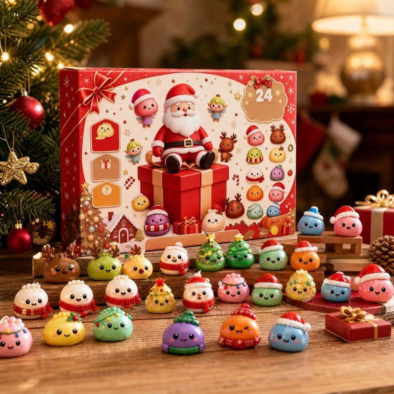 2026 New Mystery Santa Claus Christmas Dumpling Squishy Advent Calendar, 24 Days Countdown Blind Box with Random Cute Dumpling Squeeze Toys, Stress Relief Fidget Gift for Kids and Adults