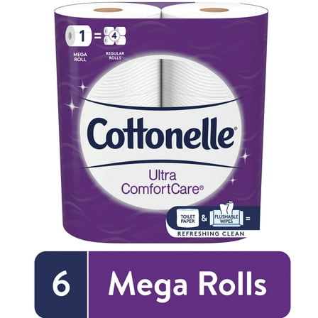 Cottonelle Ultra ComfortCare Toilet Paper, 6 Mega Rolls, 284 Sheets per Roll (1,704 Total)