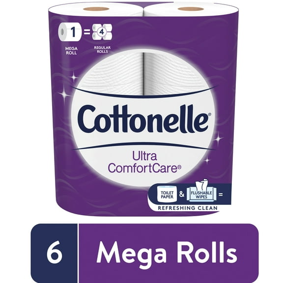 Cottonelle Ultra ComfortCare Toilet Paper, 6 Mega Rolls, 284 Sheets per Roll (1,704 Total)