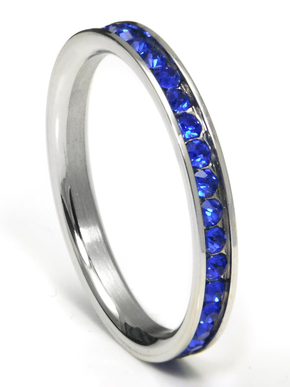 316L Stainless Steel Sapphire Blue Cubic Zirconia CZ Eternity Wedding ...