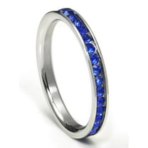 316L Stainless Steel Sapphire Blue Cubic Zirconia CZ Eternity Wedding 3MM Band Ring Sz 5